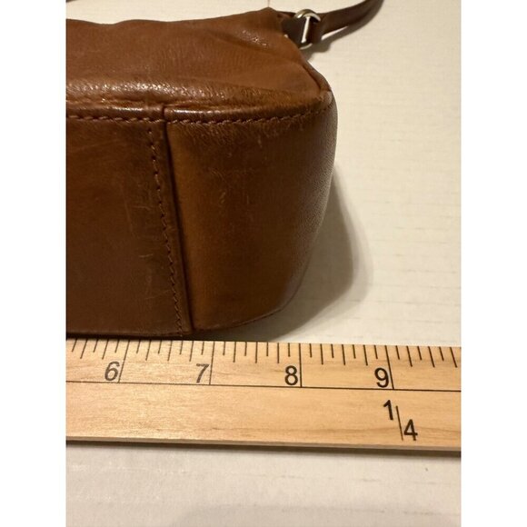 Fossil Tan Genuine Leather Shoulder Hobo Handbag Purse 6X8 Exterior Wear - Picture 12 of 16